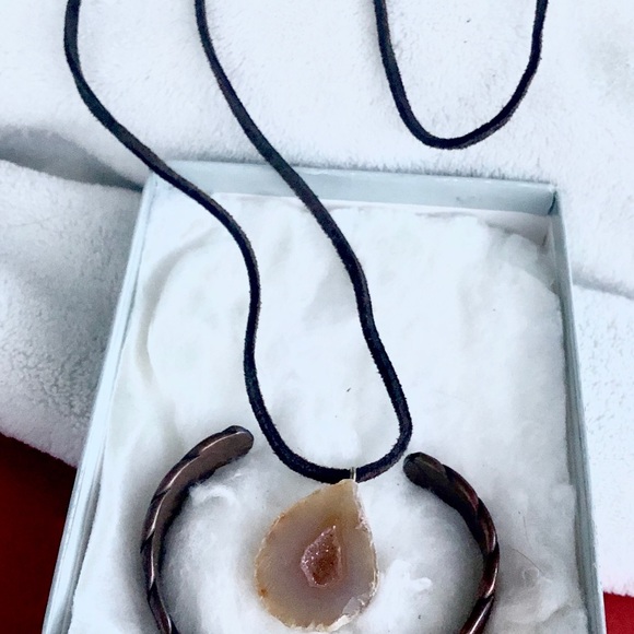 Vintage Copper Bronze Bracelet Geode Necklace SET - Picture 7 of 9